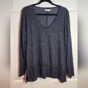 Alexander Jordan Blue Speckled Long Sleeve V Neck Top XL